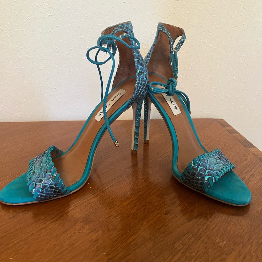Teal Snakeskin Stilettos